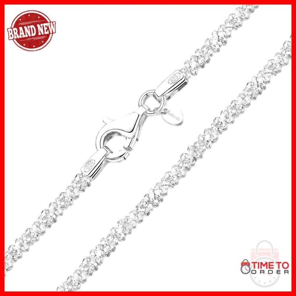 925 Sterling Silver Diamond Chain Necklace 22 Inch 1.7mm Lobster Clasp